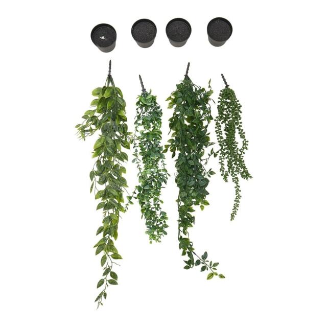 Living and Home Set of 4 Artificial Hanging Plants with Pots