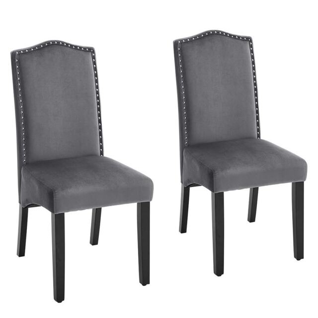 Living and Home Set of 2 Grey Velvet High Back Dinning Chair