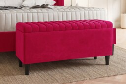 120cm Lined Upholstered Ottoman Storage box - Red Plush Velvet Blanket Storage Box with Wooden Legs