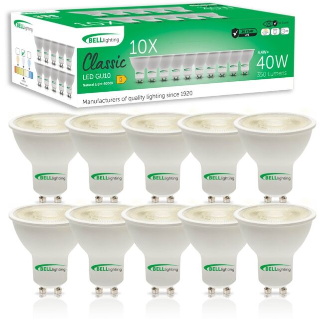 BELL Lighting GU10 Dimmable LED Spotlight 4.4W Energy Saving Light Bulbs White Cool White - 4000k 10