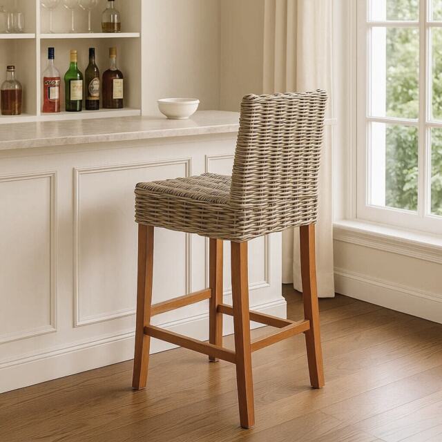 Java Natural Rattan Bar Chair Grey