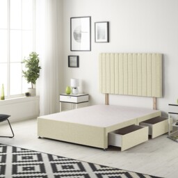 Texas Divan Bed Base with 2 Drawers & 30 Inch Headboard Linen Fabric Yellow Beige