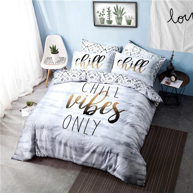 Sleepdown Chill Vibes Only Slogan Waves Double Duvet Set Quilt Cover Polycotton Bedding