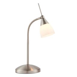 Range Table Lamp Satin Chrome, White Glass, G9