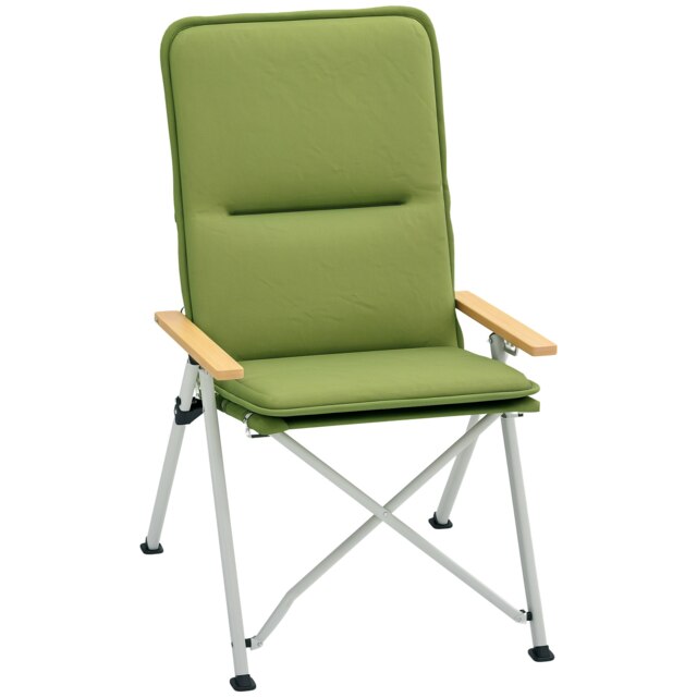 Outsunny Padded Camp Chair Outdoor High Back Folding Recliner with Bag Green Green One Size