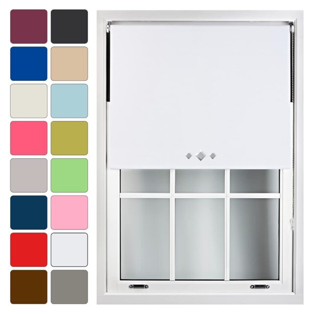 FURNISHED Blackout Roller Blinds with Triple Diamond Eyelets Cut to Size Easy Fit Window Shade - (W)180cm x (L)210cm White White (W) 180cm x (L) 210cm