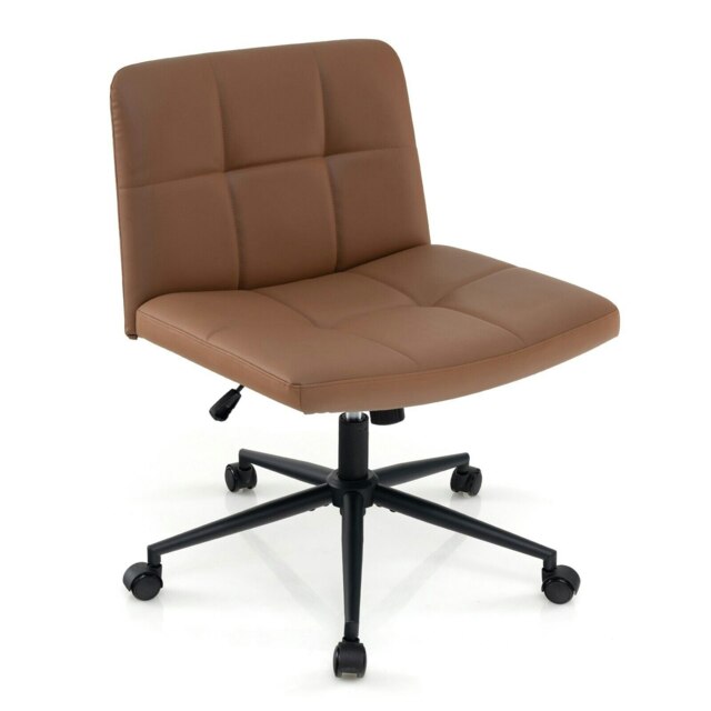 COSTWAY Criss Cross Chair Upholstered Office Chair Brown Brown