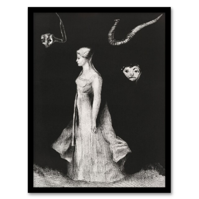 "Haunting Ghostly Female Figure Redon Vintage Framed Wall Art Print 12X16"""