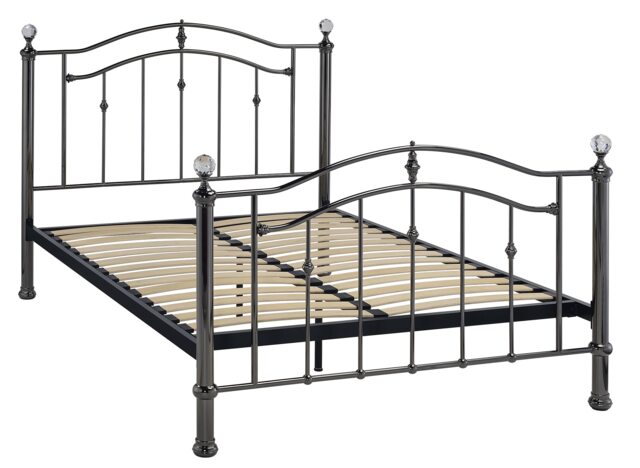 4ft6 Double Black nickel, crystal ball and black nickel traditional metal bed frame bedstead, victorian, antique, ornate