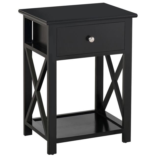 HOMCOM End Table, Sofa Side Table with Drawer X Bar Bottom Storage Shelf, Nightstand Bedside Table for Bedroom or Living Room Black Black