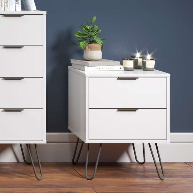 Augusta 2 Drawer Bedside Table - Modern Industrial Style Nightstand for Bedrooms White White One Size 1