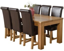 Dakota 182 x 92cm Oak Large Dining Table and 6 Washington Leather Chairs Brown Brown