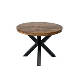 Industrial Round X Leg Dining Table - Mango Wood/Iron - L100 x W100 x H76 cm - Mango PP Saw Finish Brown
