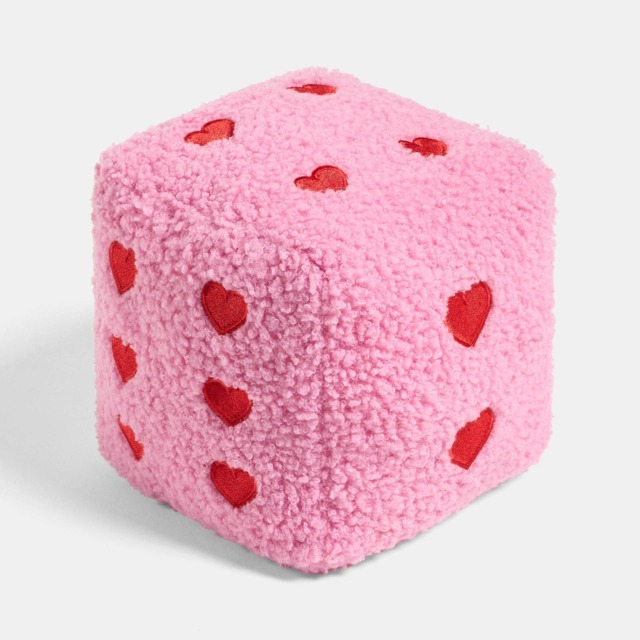 OHS Dice Weighted Teddy Fleece Decorative Door Stop Pink 15 x 15 x 15 cm