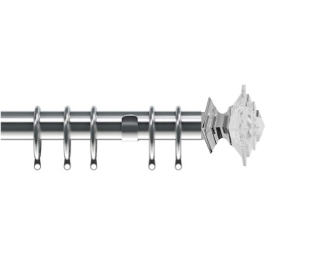 35mm Fixed Length Metal Curtain Pole Set Chrome Luxe Aztec Finial 130cm Silver Silver