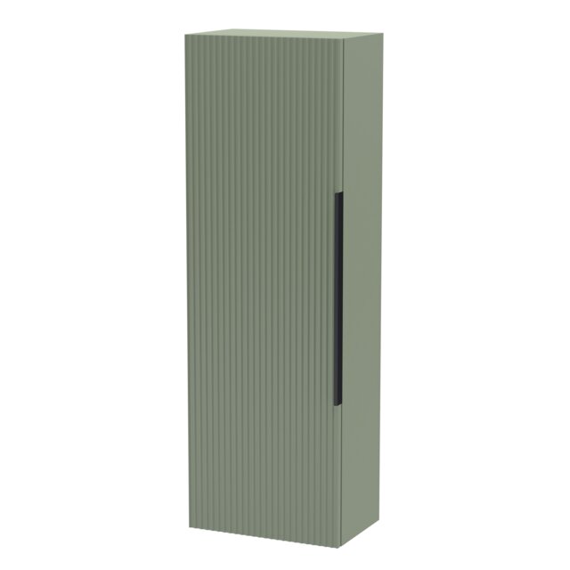 Balterley Fluted Front Wall Hung Single Door Tall Bathroom Storage Unit, Handle Green Satin Green
