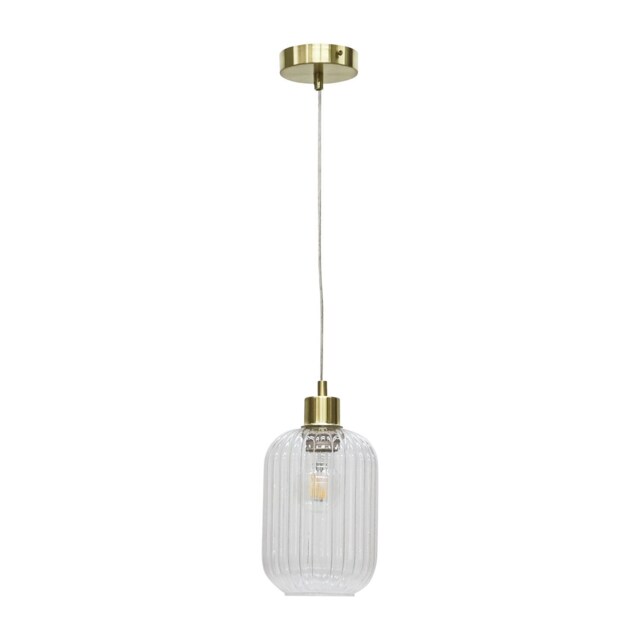 Batley - Clear Ribbed Glass with Satin Brass Pendant Fitting Clear Clear 1