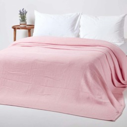 Homescapes Organic Cotton Waffle Blanket/ Throw Pink - 280 x 230 cm