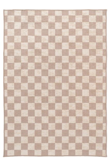 Machine Washable Natural Jute Blend Checkerboard Beige Area Rug 200cm x 290cm