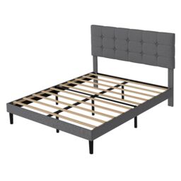 Levede Bed Frame Upholstered Linen Headboard Tufted Wooden Slat King Size Grey Grey King King