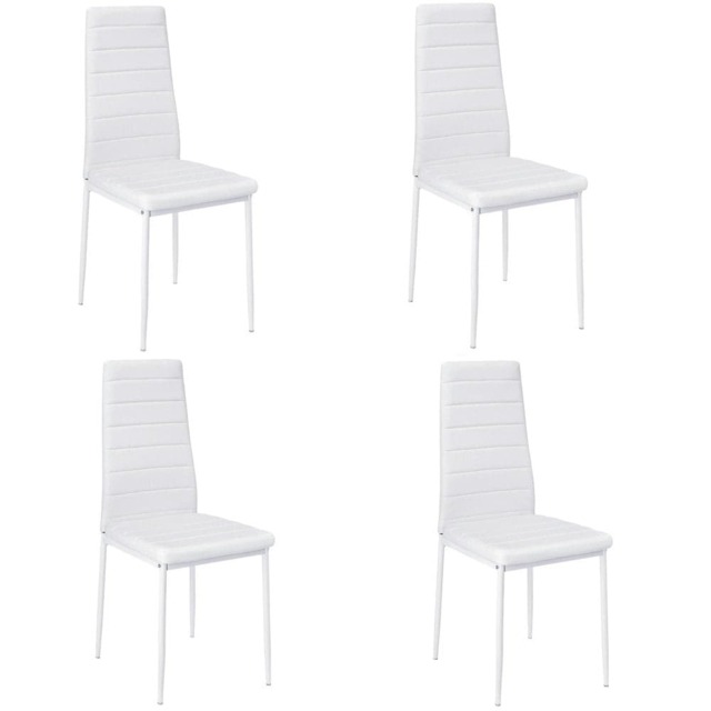 Living and Home Set of 4 Faux Leather High Back Dining Chairs - White
