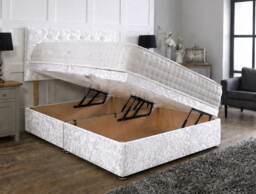 Side Opening Ottoman Divan Bed Set Crushed Velvet White 4ft Small Double