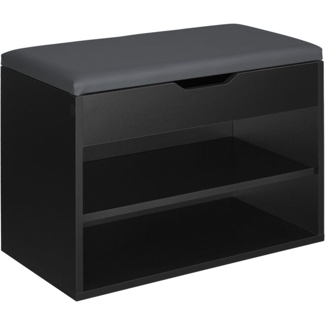 Shoe Rack Jasmina - bench with cushion, 2 shelves for 6 pairs of shoes, hinged lid Black black 60 x 30 x 43,50 cm 1
