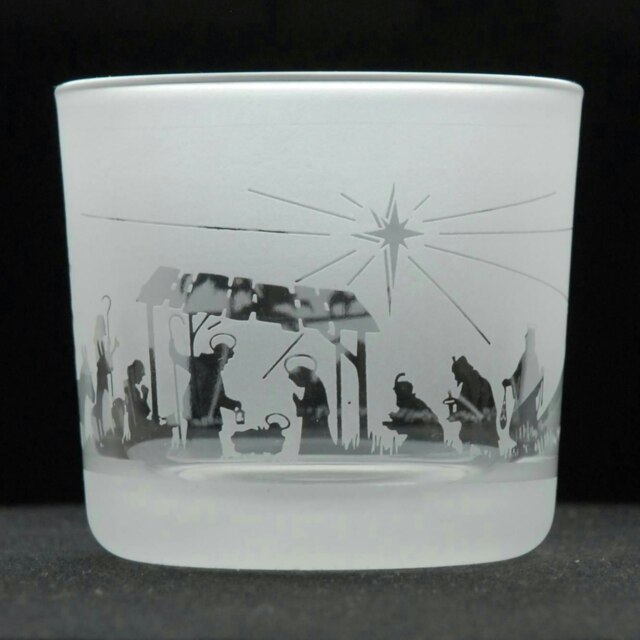 Animo Glass Engraved Votive Tealight Holder Nativity
