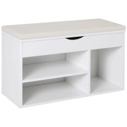 HOMCOM Wooden Shoes Cabinet Bench Hidden Storage Padded Seat Organiser White