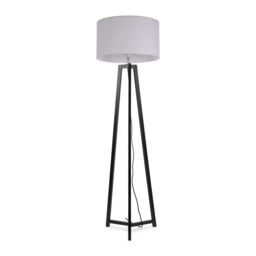 ValueLights Lottie Black Wood Tripod Floor Lamp Grey Shade and Bulb