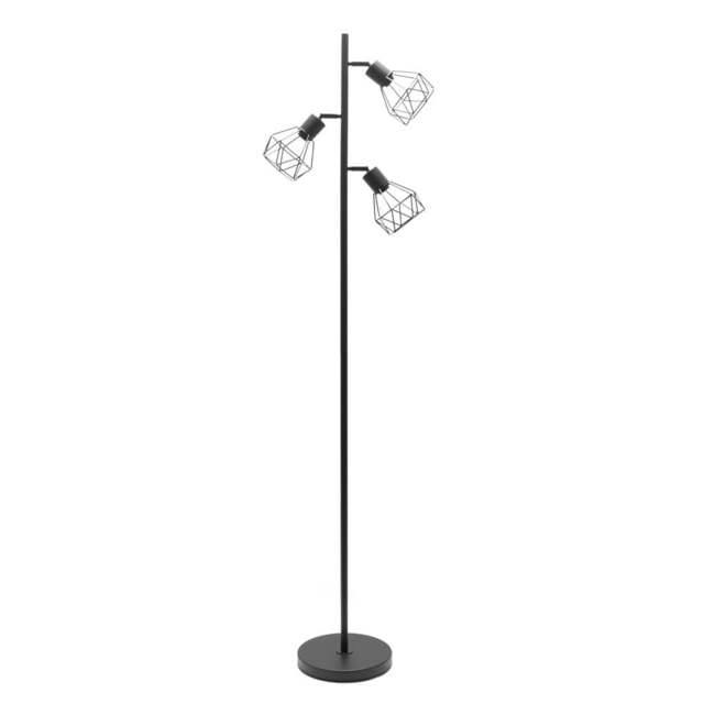 ValueLights Angus Matte Black Geometric 3 Arm Floor Lamp and Bulb
