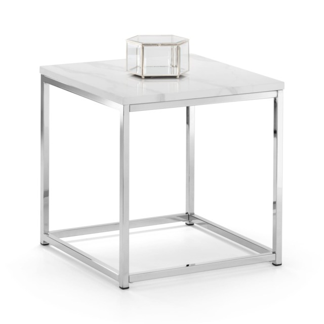 Valenza White Marble Top Lamp Table in White Marble and Chrome