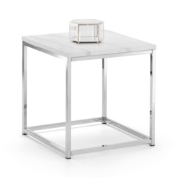 Valenza White Marble Top Lamp Table in White Marble and Chrome