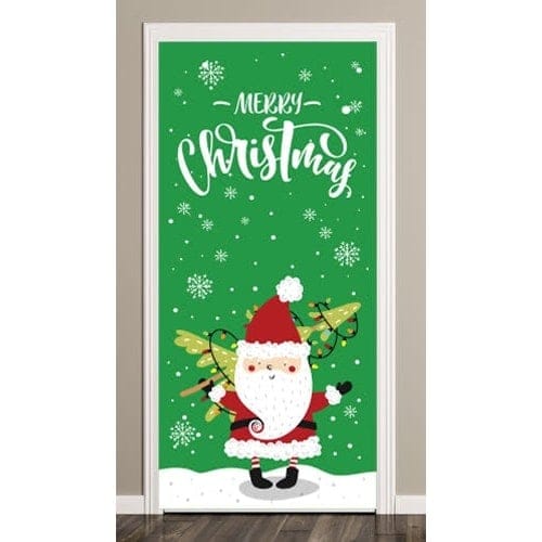 Santa With Tree Christmas Door Cover PVC Party Sign Decoration 66cm x 152cm