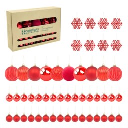 50PK Shatterproof Baubles -Red