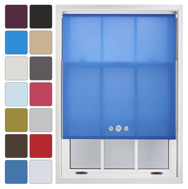 FURNISHED Daylight Roller Blinds with Triple Round Eyelets Easy Install Cut to Size Blue Blue (W) 120cm x (L) 165cm