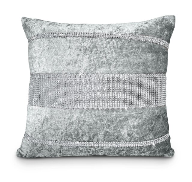 Luxury Crushed Velvet With 3 Tier Diamante Detail - 43cm x 43cm Grey Silver