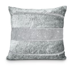 Luxury Crushed Velvet With 3 Tier Diamante Detail - 43cm x 43cm Grey Silver