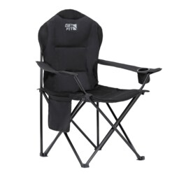 Get Fit Premium Folding Camping Chair - Thick Padded With Magazine Pocket, Cup Holder & Carry Bag - Lightweight 3Kg - Capacity 130Kg - Single Black 1