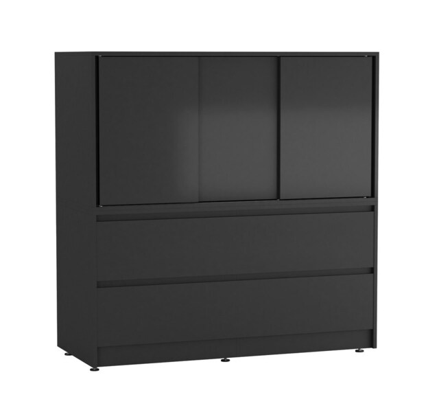 120cm 3 Sliding Door 4 Drawer Bedside Cabinet Storage End Unit Bedroom Furniture Black Black 1