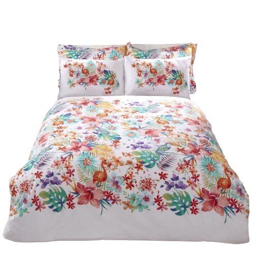 Tropical Floral Polycotton Duvet Cover Set with Pillowcase Multi King 1