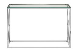 Orsina Silver Glass Console Table with Stainless Steel Frame, Clear Tempered Glass Hallway Console, Entryway Table