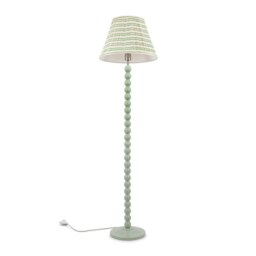 ValueLights Bobbles Green Bobbin Floor Lamp Pink Aztec Pleat Shade Green