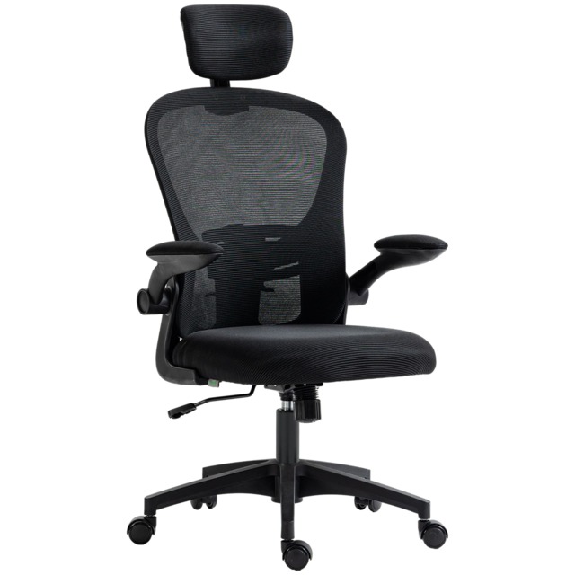 Vinsetto Mesh Chair with Headrest, 4D Lumbar Support, Flip-up Arm, Black