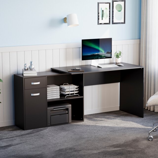 Vida Designs Longton Adjustable Computer Desk Home Office Workstation, Black
