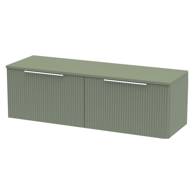 Balterley Tixall Fluted 2 Drawer Wall Hung Vanity Unit with Worktop, Satin Green, 1200mm