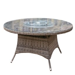 Direct Wicker 6-Seater Rattan Garden Aluminum Round Dining Table with lazy Susan Brown