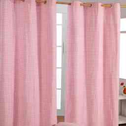 Homescapes Cotton Gingham Eyelet Curtains - 137 x 182 cm Pink Pink