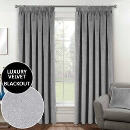 Luxury Enhanced Living Grey Velvet, Supersoft, Blackout, Thermal Curtains with Tape Top (PAIR) - 90 x 72 inch (229x183cm)
