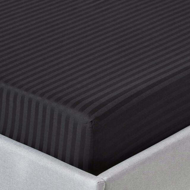 Homescapes Black Egyptian Cotton Satin Stripe Fitted Sheet 330 TC, Small Double Black Small Double